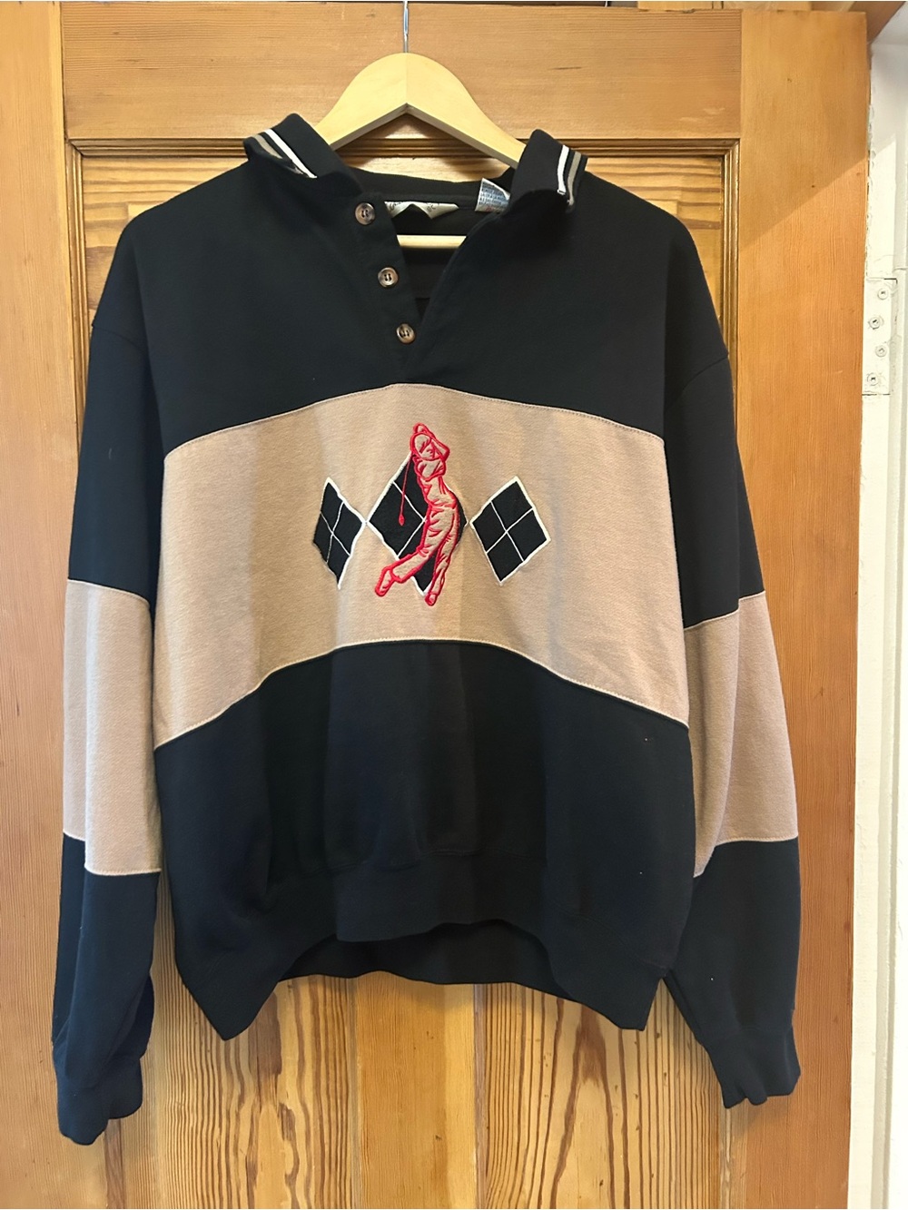 Vintage Arnold Palmer Black and Tan Rugby-Style Pullover Golf Shirt